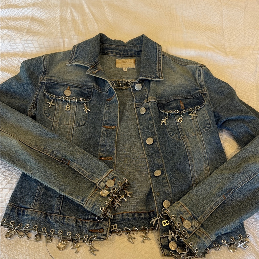 Blumarine Blue Denim Jacket With Silver Charm Trim